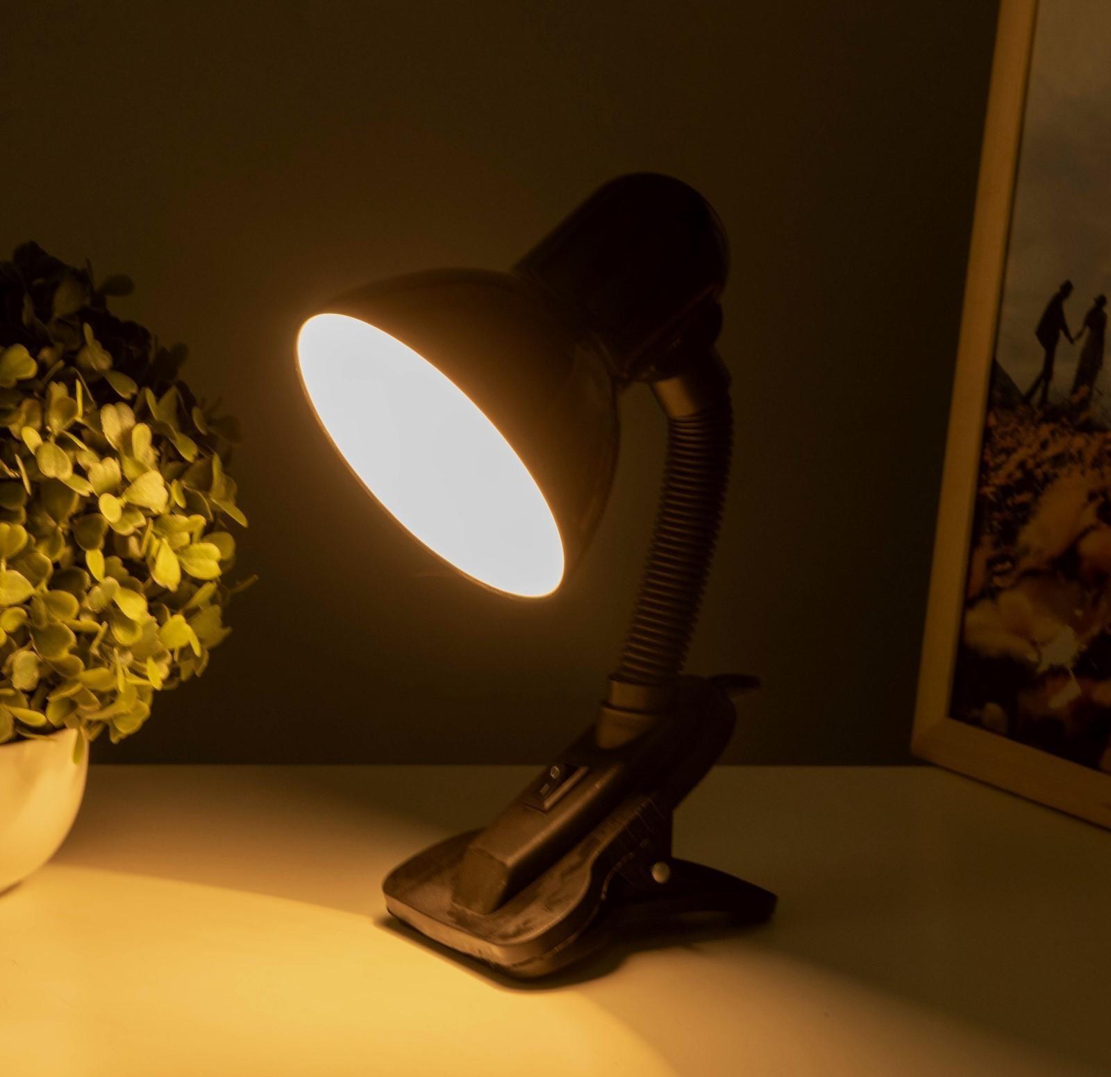 Лампа настольная Е27, с выкл. на зажиме (220В) черная (108В)