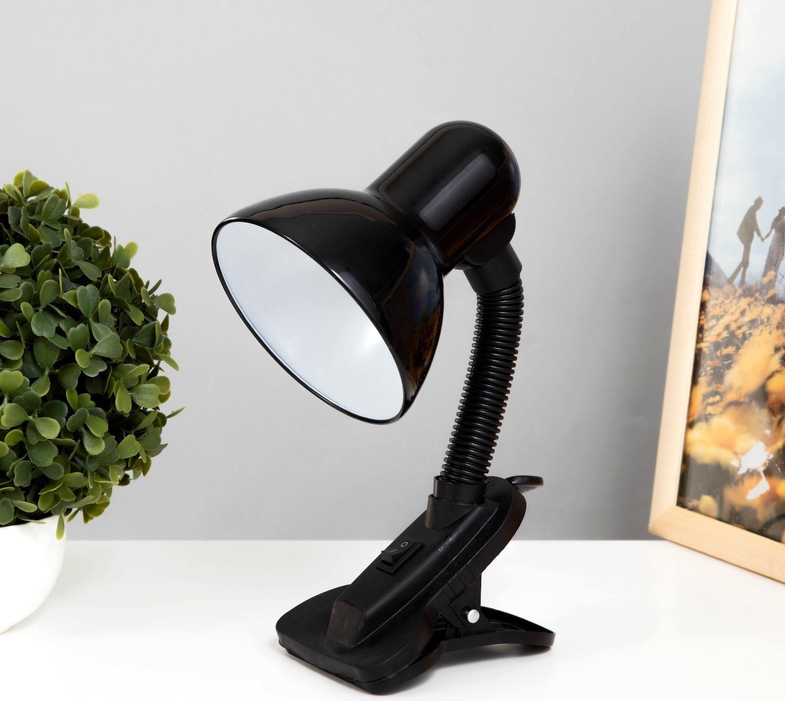 Лампа настольная Е27, с выкл. на зажиме (220В) черная (108В)