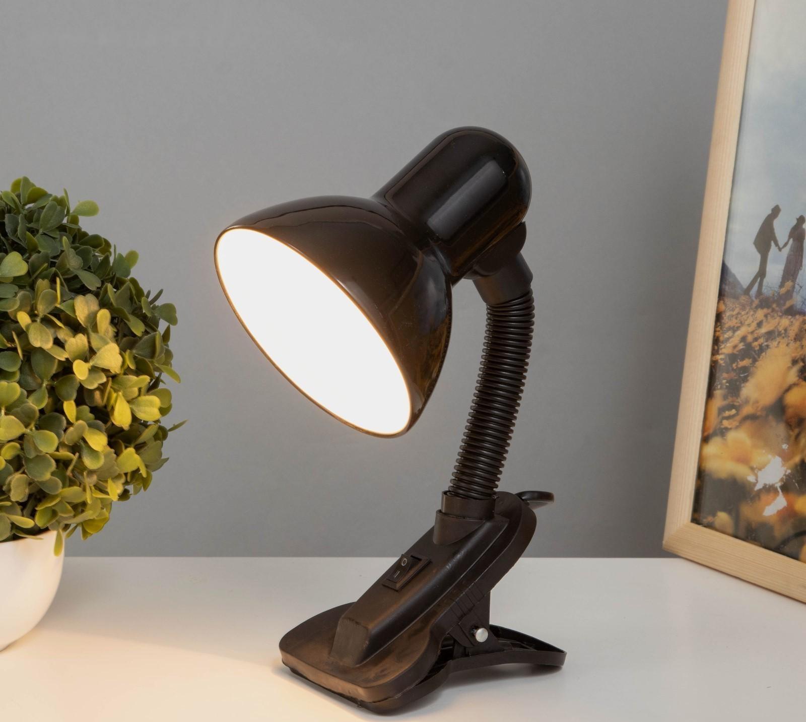 Лампа настольная Е27, с выкл. на зажиме (220В) черная (108В)