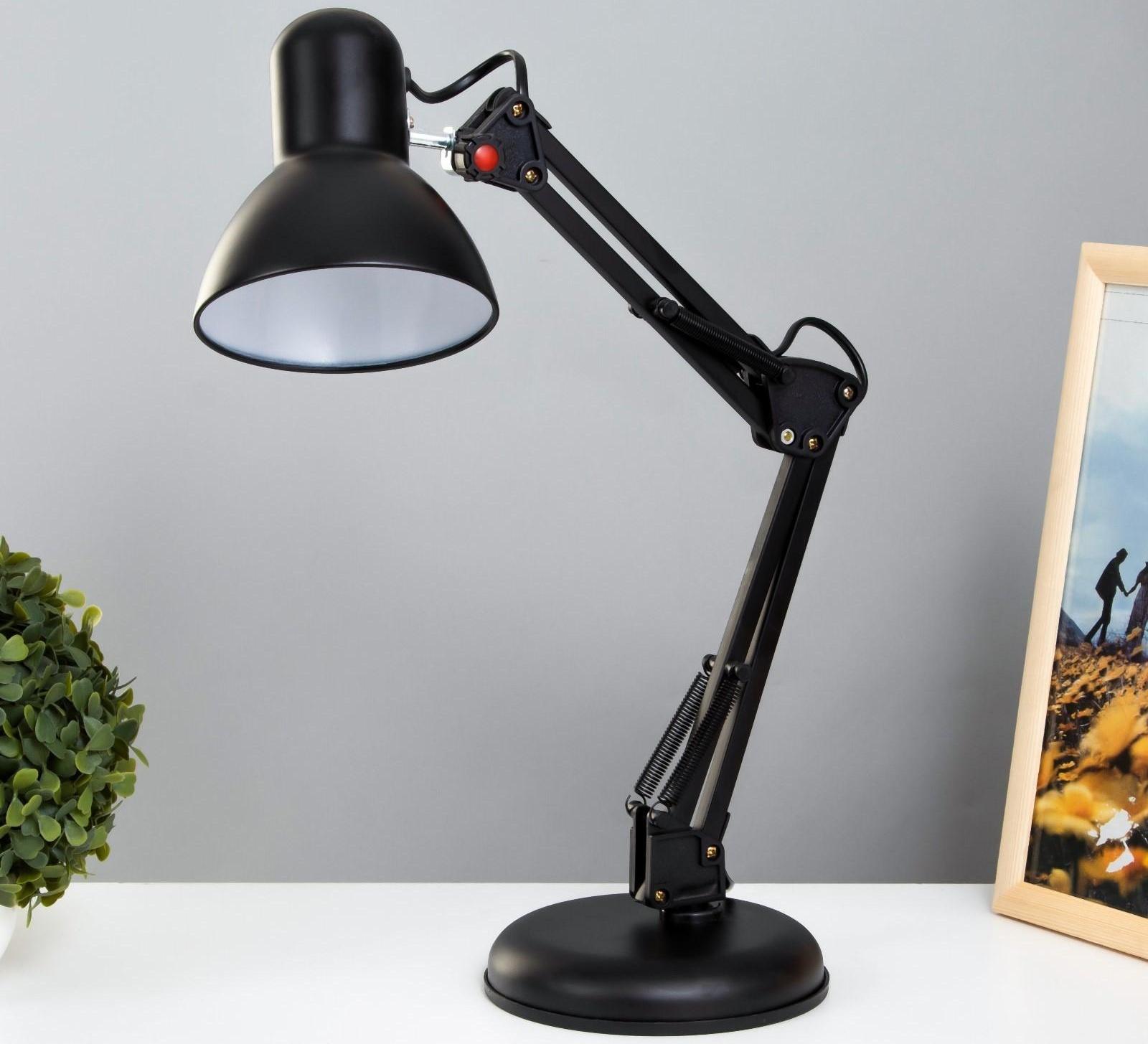 Лампа настольная Е27, h=55 см, шарнирная черная