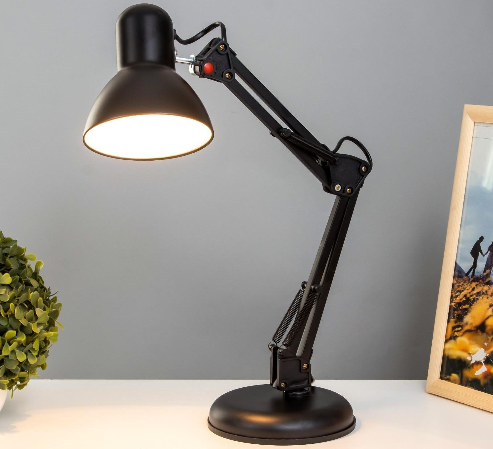 Лампа настольная Е27, h=55 см, шарнирная черная