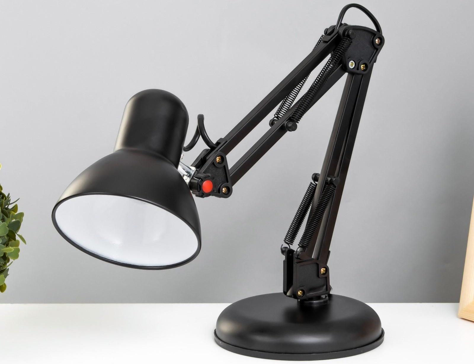 Лампа настольная Е27, h=55 см, шарнирная черная