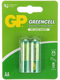 Батарейка солевая GP Greencell Extra Heavy Duty, AA, R6-2BL, 1.5В, блистер, 2 шт.