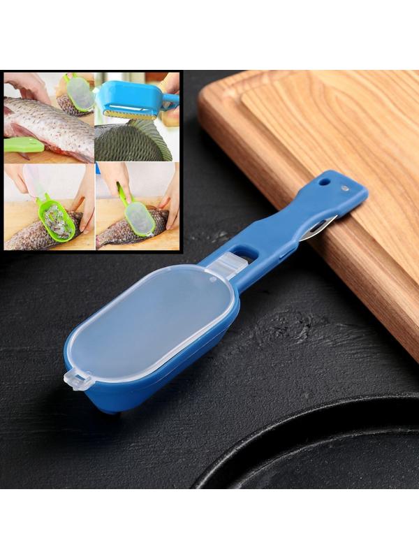 Рыбочистка многофункциональная Доляна «Комфорт», 3 в 1, 19 см, с контейнером и ножом, цвет МИКС