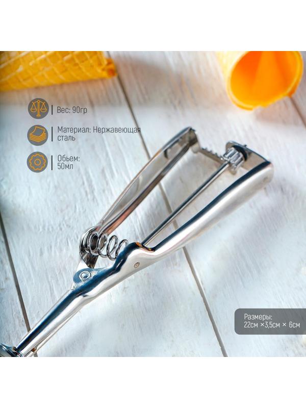 Ложка для мороженого Доляна, 22 см, 50 мл, цвет хромированный