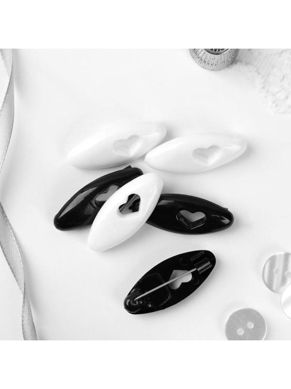 Булавки безопасные «Сердце», 40 мм, 6 шт, цвет чёрный/белый