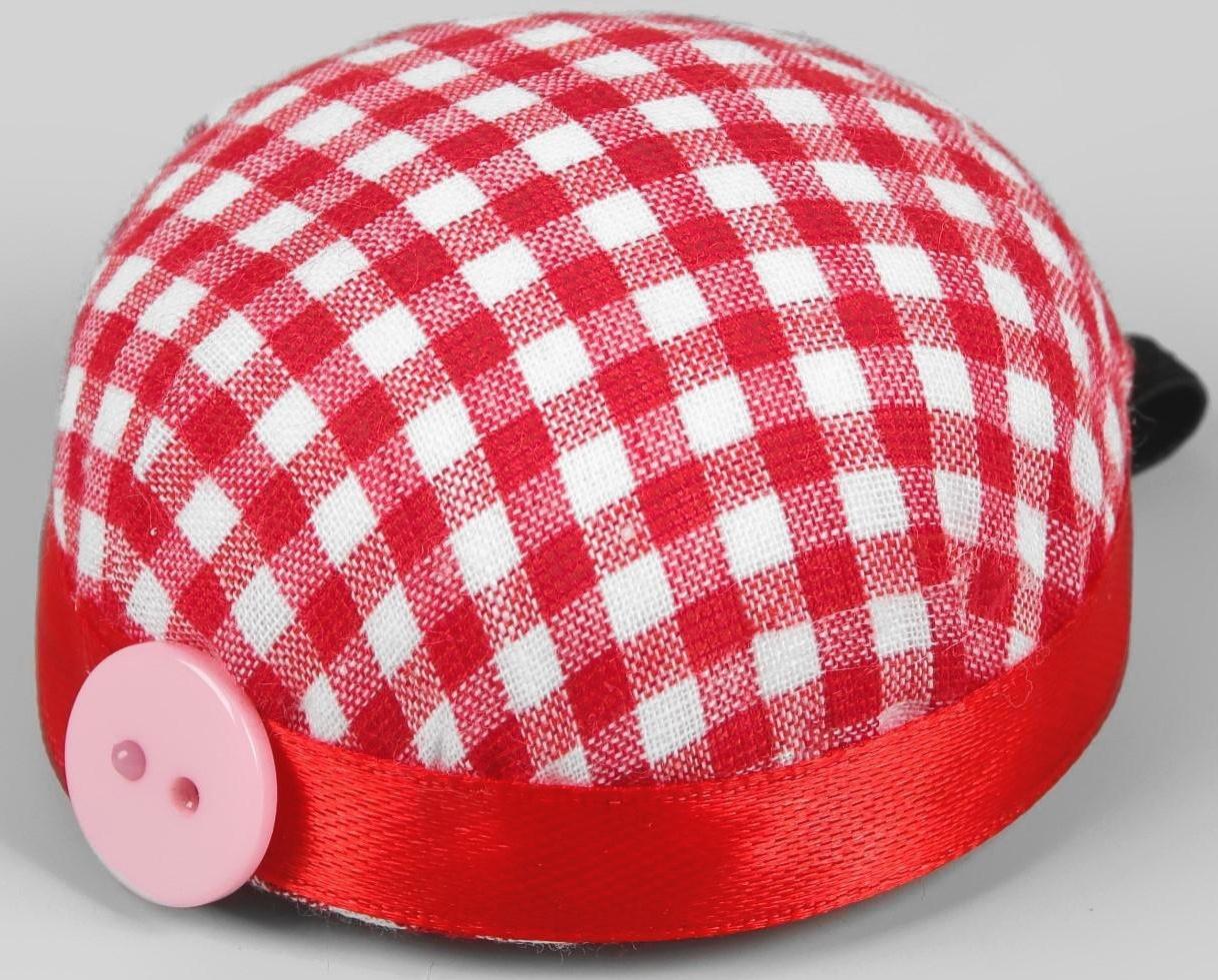 Игольница на руку «Клетка», d = 6 см, цвет красный/белый