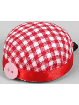 Игольница на руку «Клетка», d = 6 см, цвет красный/белый