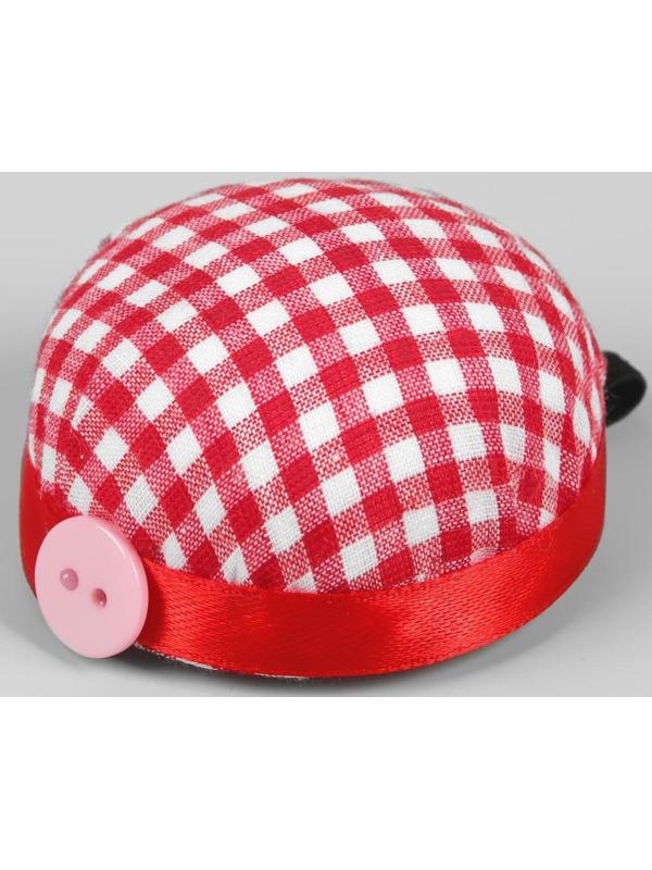 Игольница на руку «Клетка», d = 6 см, цвет красный/белый