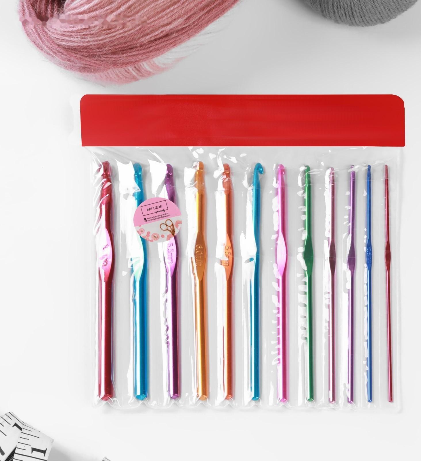 Набор крючков для вязания, d = 2-8 мм, 14,5 см, 12 шт, цвет разноцветный