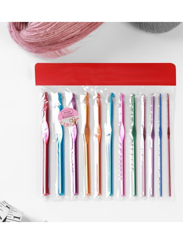 Набор крючков для вязания, d = 2-8 мм, 14,5 см, 12 шт, цвет разноцветный