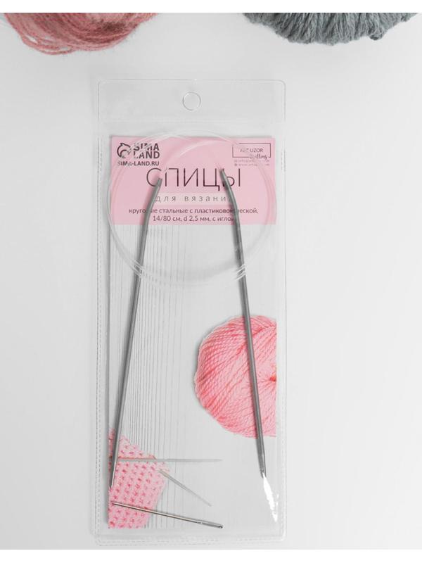 Спицы круговые, для вязания, с пластиковой леской, d = 2,5 мм, 14/80 см, с иглой