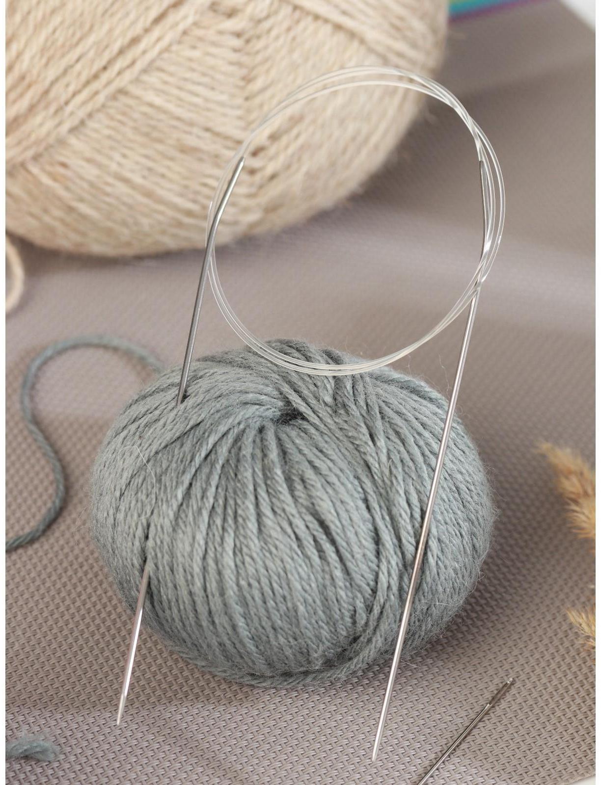 Спицы круговые, для вязания, с пластиковой леской, d = 2 мм, 14/80 см, с иглой