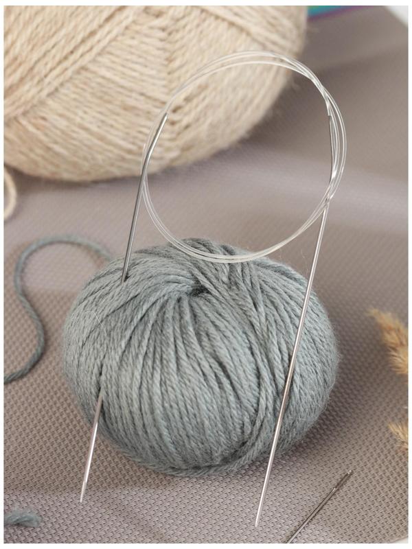 Спицы круговые, для вязания, с пластиковой леской, d = 2 мм, 14/80 см, с иглой