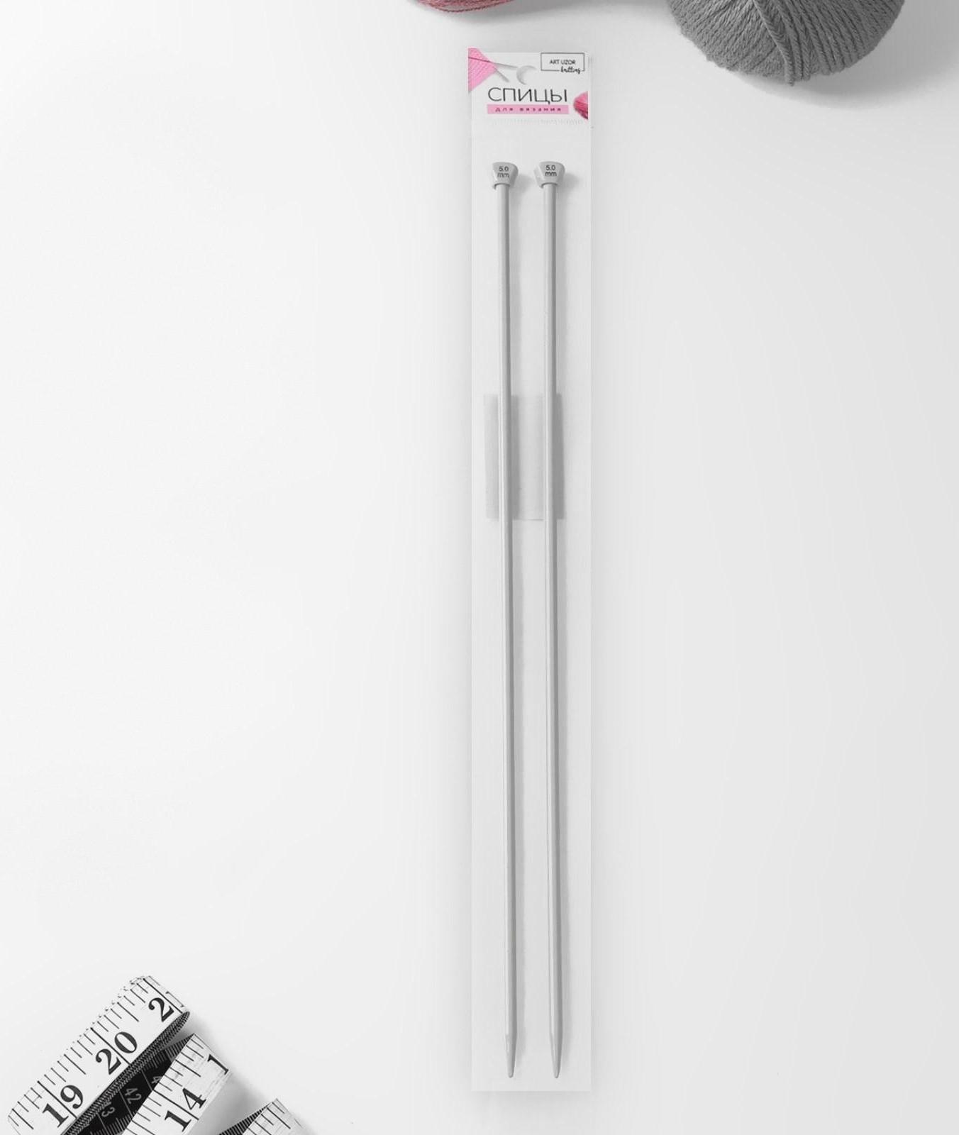 Спицы для вязания, прямые, с тефлоновым покрытием, d = 5 мм, 35 см, 2 шт