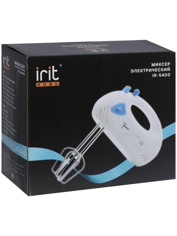 Миксер Irit IR-5400, ручной, 150 Вт, 2 насадки, 7 скоростей, бело-синий
