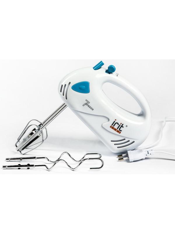 Миксер Irit IR-5400, ручной, 150 Вт, 2 насадки, 7 скоростей, бело-синий