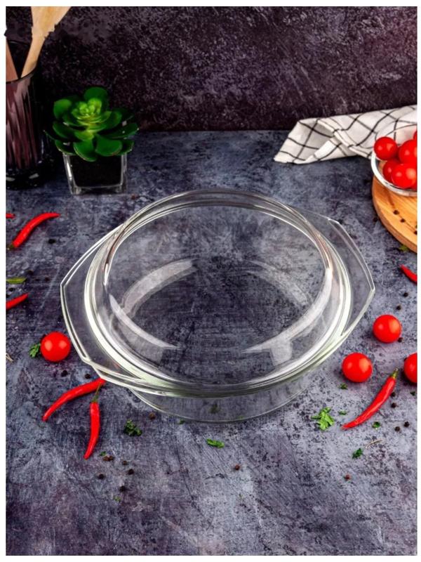 Кастрюля из жаропрочного стекла для запекания Доляна, 1 л, 20,7×18×8 см, с крышкой