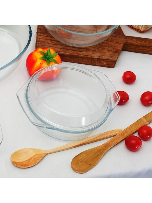 Кастрюля из жаропрочного стекла для запекания Доляна, 1 л, 20,7×18×8 см, с крышкой