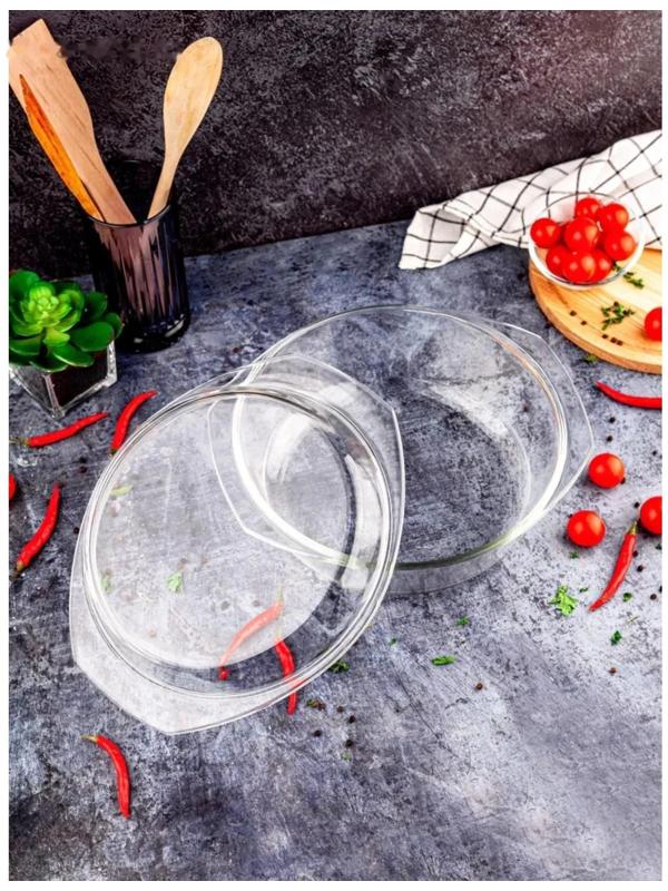 Кастрюля из жаропрочного стекла для запекания Доляна, 1 л, 20,7×18×8 см, с крышкой