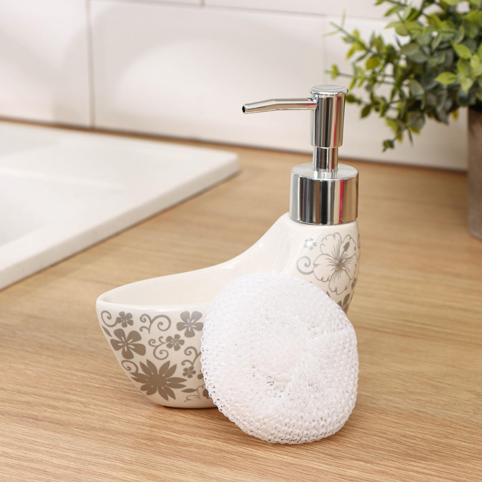 Дозатор для моющего средства с подставкой для губки Доляна «Серебряный узор», 150 мл