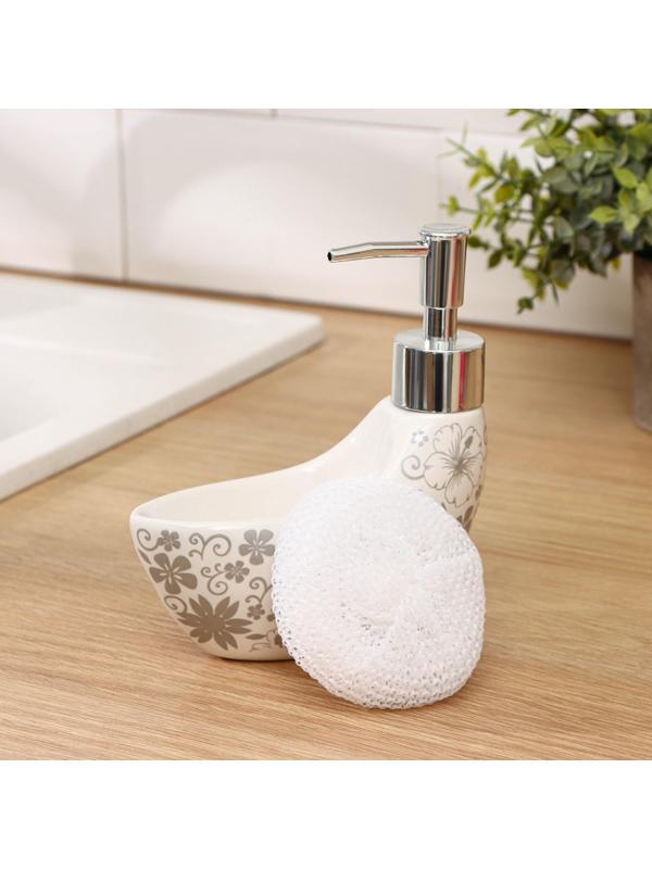 Дозатор для моющего средства с подставкой для губки Доляна «Серебряный узор», 150 мл