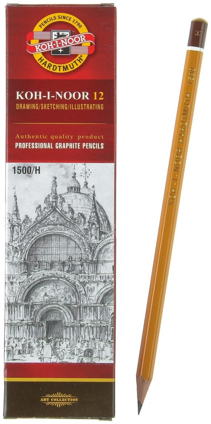 Карандаш чернографитный 2.0 мм, Koh-I-Noor 1500 H, профессиональный, L=175 мм