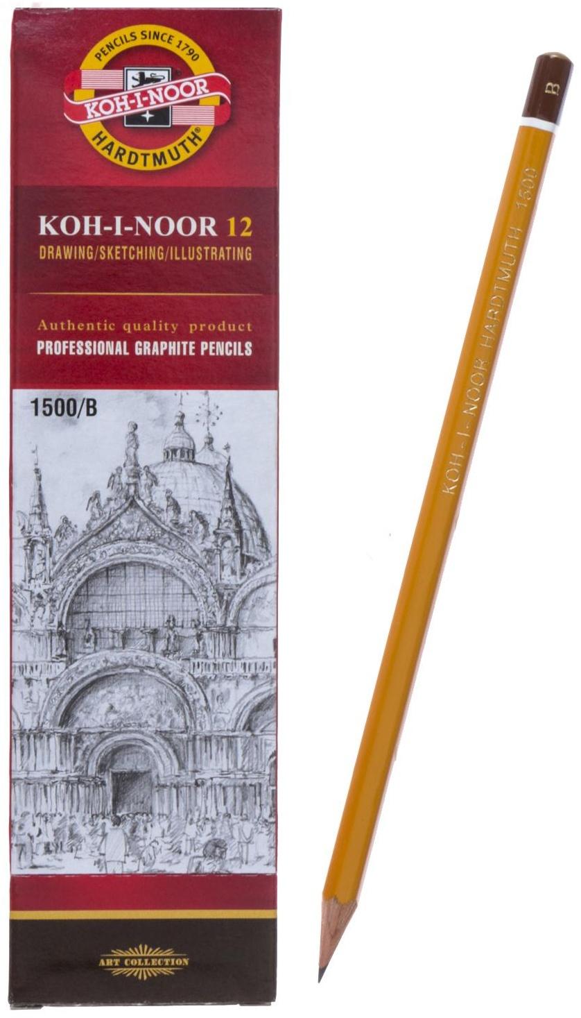 Карандаш чернографитный 2.0 мм, Koh-I-Noor 1500 B, профессиональный, L=175 мм