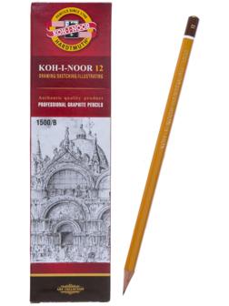 Карандаш чернографитный 2.0 мм, Koh-I-Noor 1500 B, профессиональный, L=175 мм