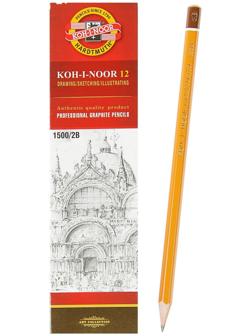 Карандаш чернографитный 2.0 мм, Koh-I-Noor 1500 2B, профессиональный, L=175 мм