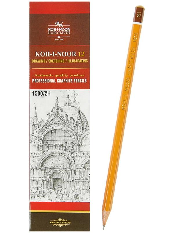 Карандаш чернографитный 2.0 мм, Koh-I-Noor 1500 2H, профессиональный, L=175 мм