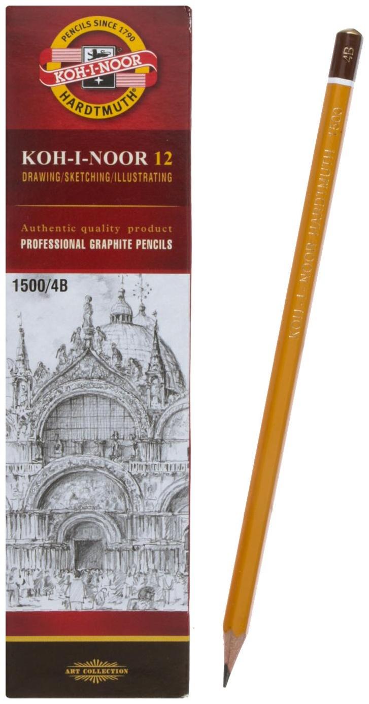Карандаш чернографитный 2.5 мм, Koh-I-Noor 1500 4B, профессиональный, L=175 мм
