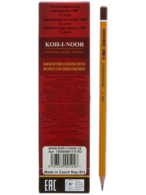Карандаш чернографитный 2.5 мм, Koh-I-Noor 1500 4B, профессиональный, L=175 мм