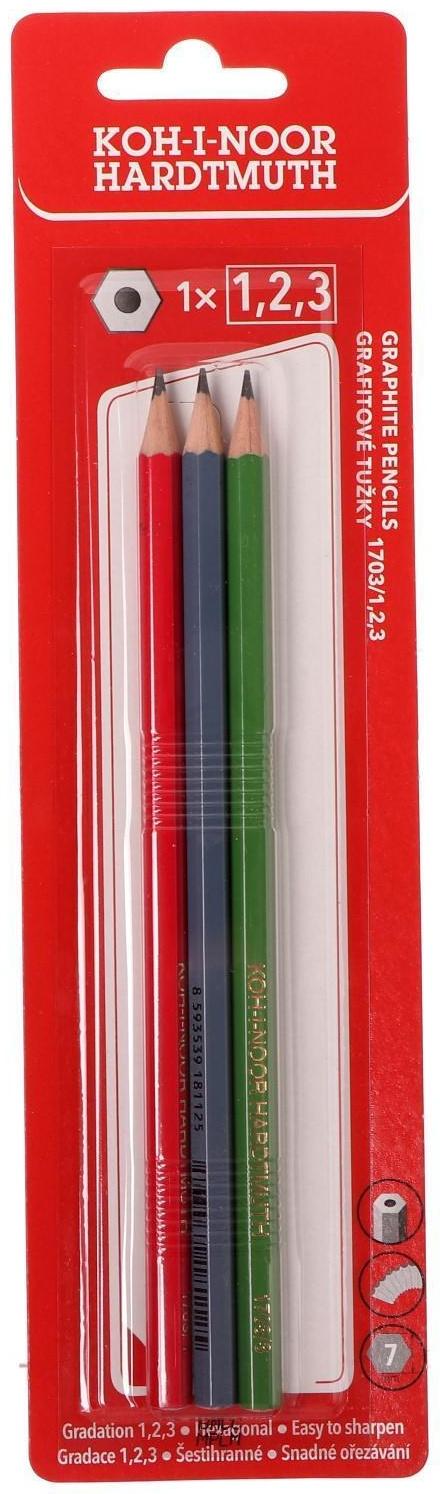 Набор карандашей чернографитных разной твердости 3 штуки Koh-I-Noor 1703, B, HB, H, в блистере