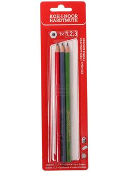 Набор карандашей чернографитных разной твердости 3 штуки Koh-I-Noor 1703, B, HB, H, в блистере