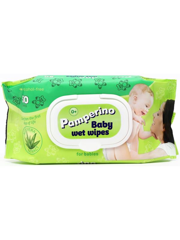 Влажные салфетки Pamperino детские, с алоэ вера, 50 шт. микс