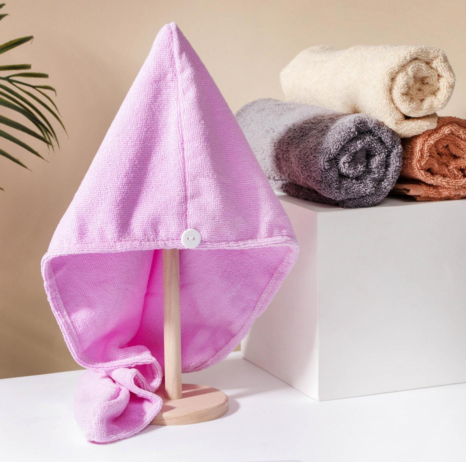 Чалма с пуговкой для сушки волос Доляна, цвет МИКС