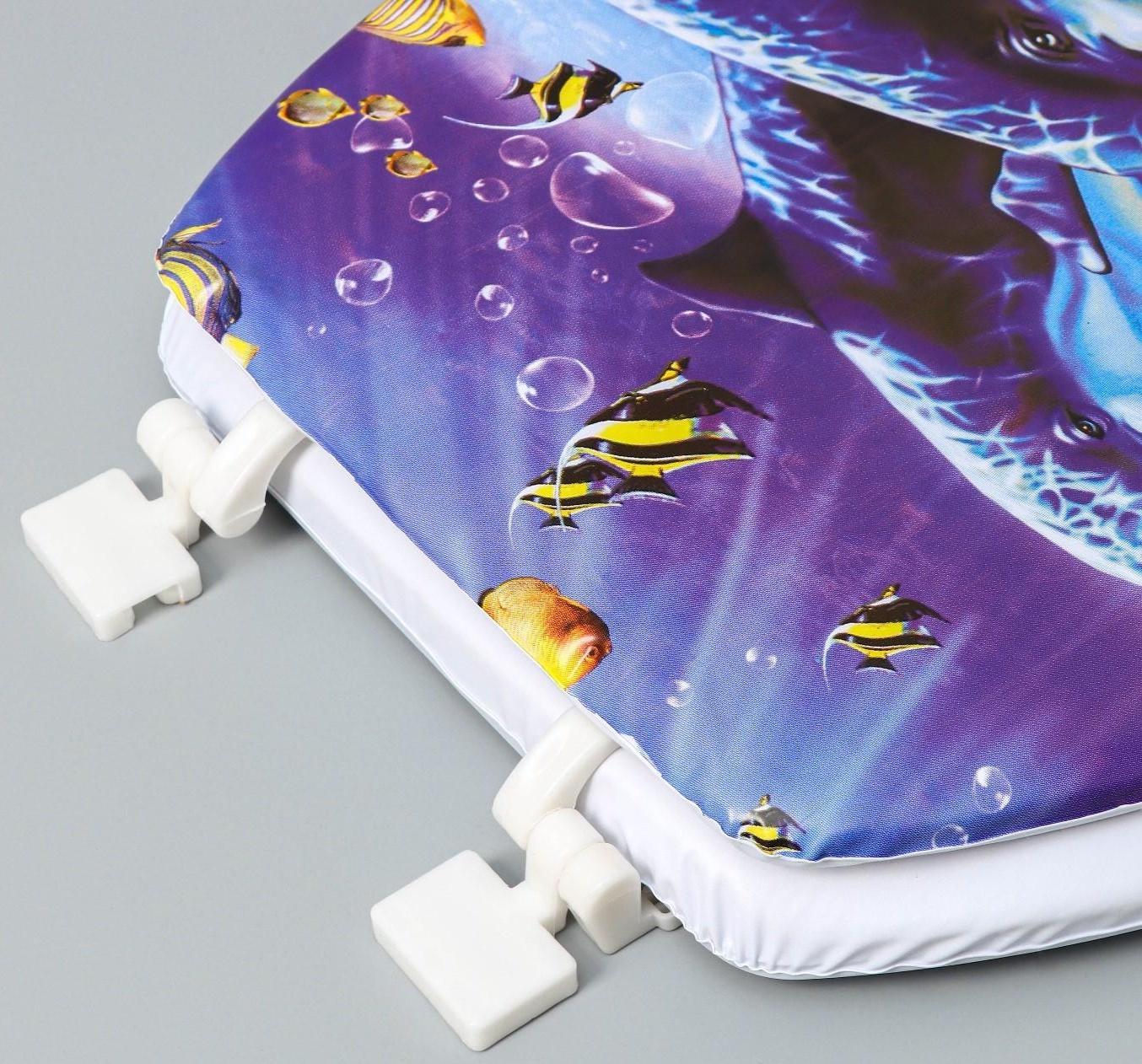 Сиденье для унитаза с крышкой Доляна «Морские жители», 40×37 см, мягкое