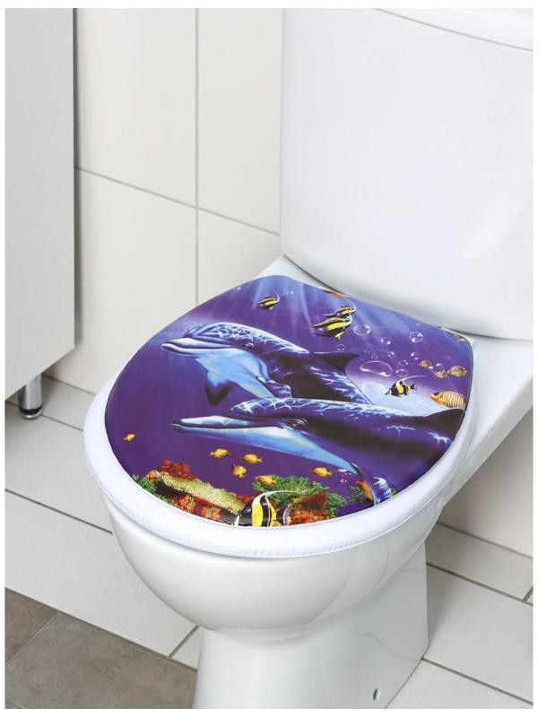 Сиденье для унитаза с крышкой Доляна «Морские жители», 40×37 см, мягкое
