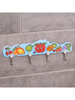Вешалка настенная на 4 крючка «Фрукты», цвет МИКС