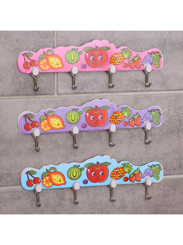 Вешалка настенная на 4 крючка «Фрукты», цвет МИКС