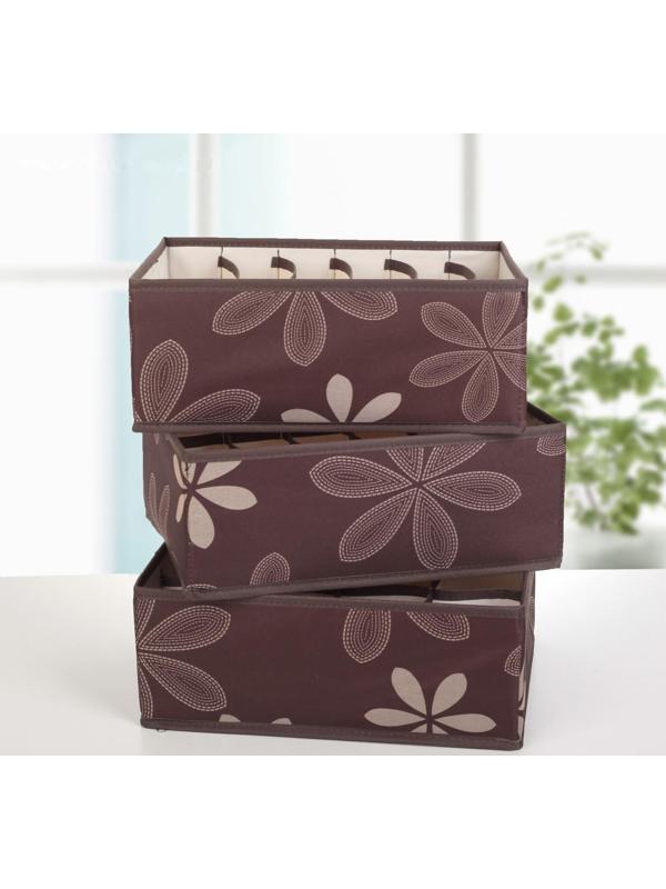 Набор органайзеров для хранения белья «Листочки», 32×24×12 см, 3 шт, цвет коричневый