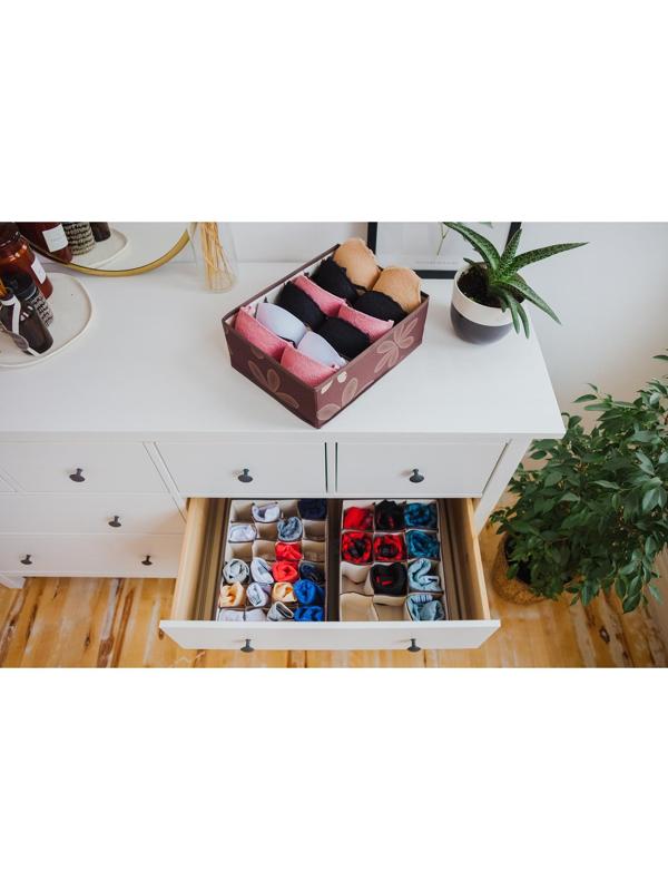 Набор органайзеров для хранения белья «Листочки», 32×24×12 см, 3 шт, цвет коричневый