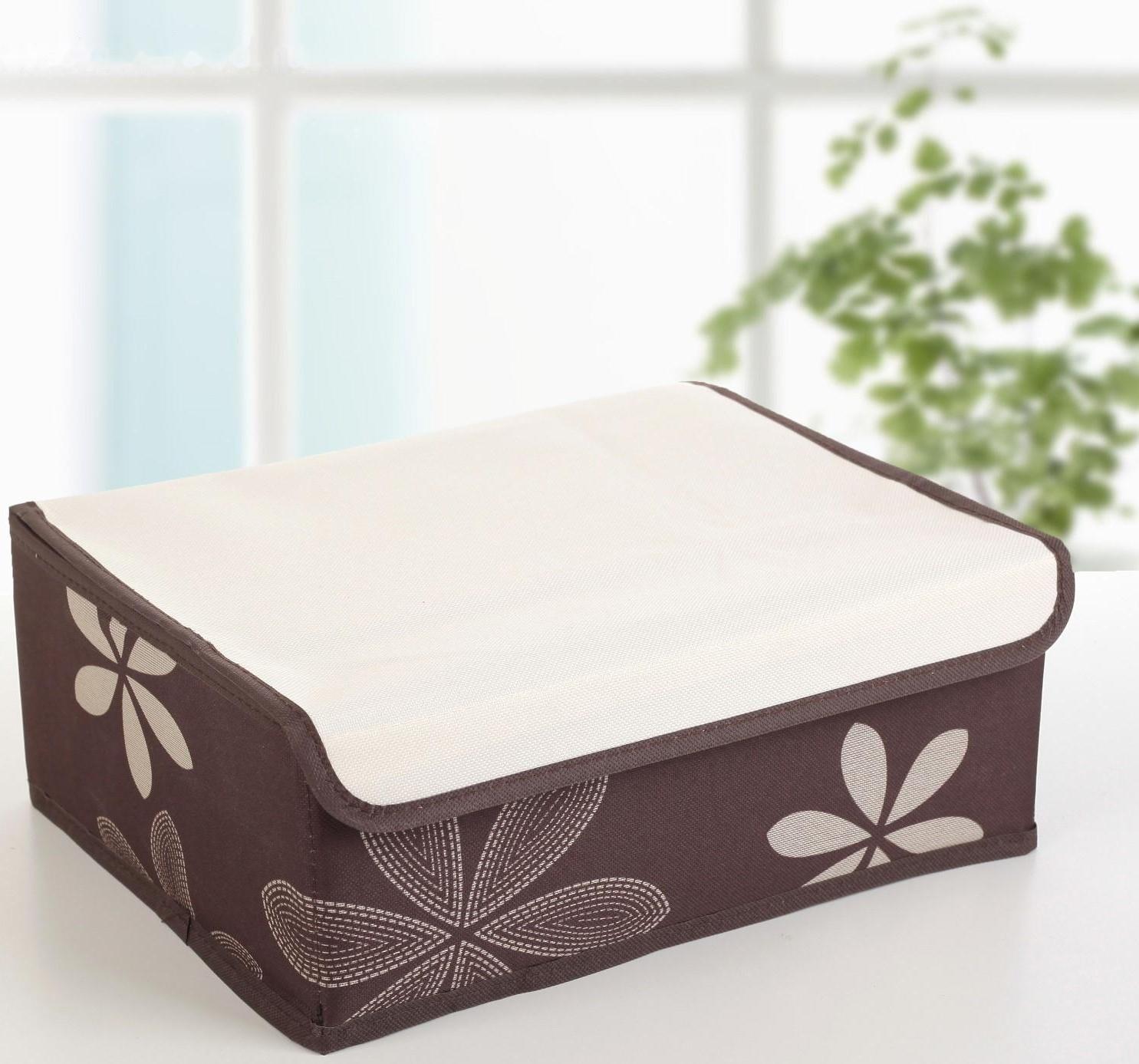 Набор органайзеров для хранения белья с крышкой «Листочки», 32×24×12 см, 3 шт, цвет коричневый