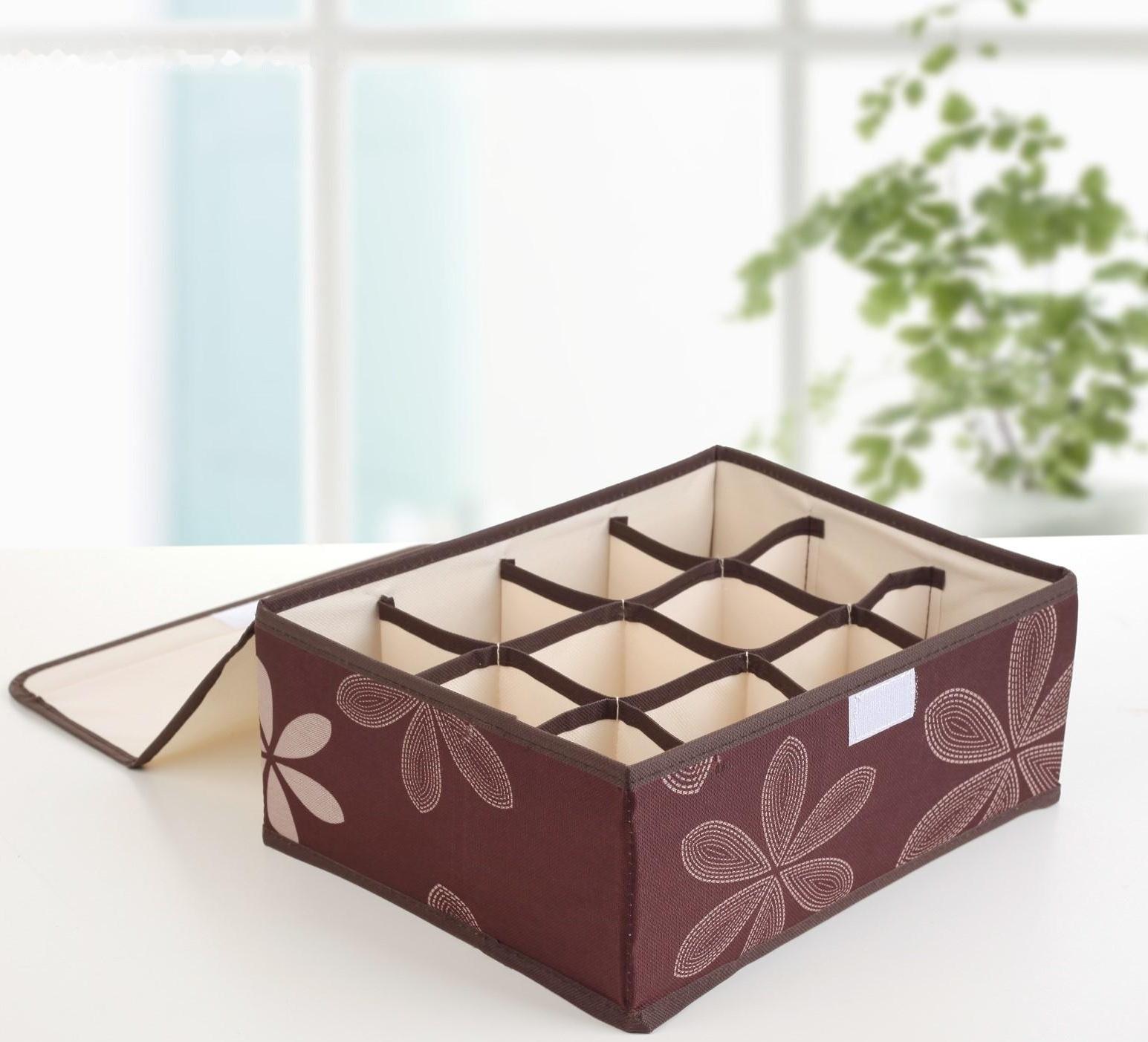 Набор органайзеров для хранения белья с крышкой «Листочки», 32×24×12 см, 3 шт, цвет коричневый