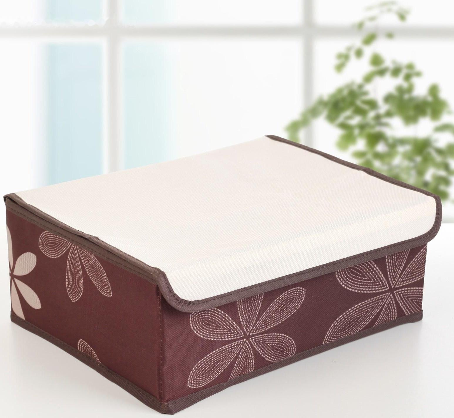 Набор органайзеров для хранения белья с крышкой «Листочки», 32×24×12 см, 3 шт, цвет коричневый