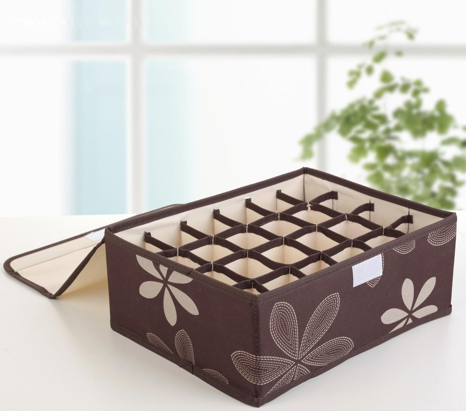 Набор органайзеров для хранения белья с крышкой «Листочки», 32×24×12 см, 3 шт, цвет коричневый