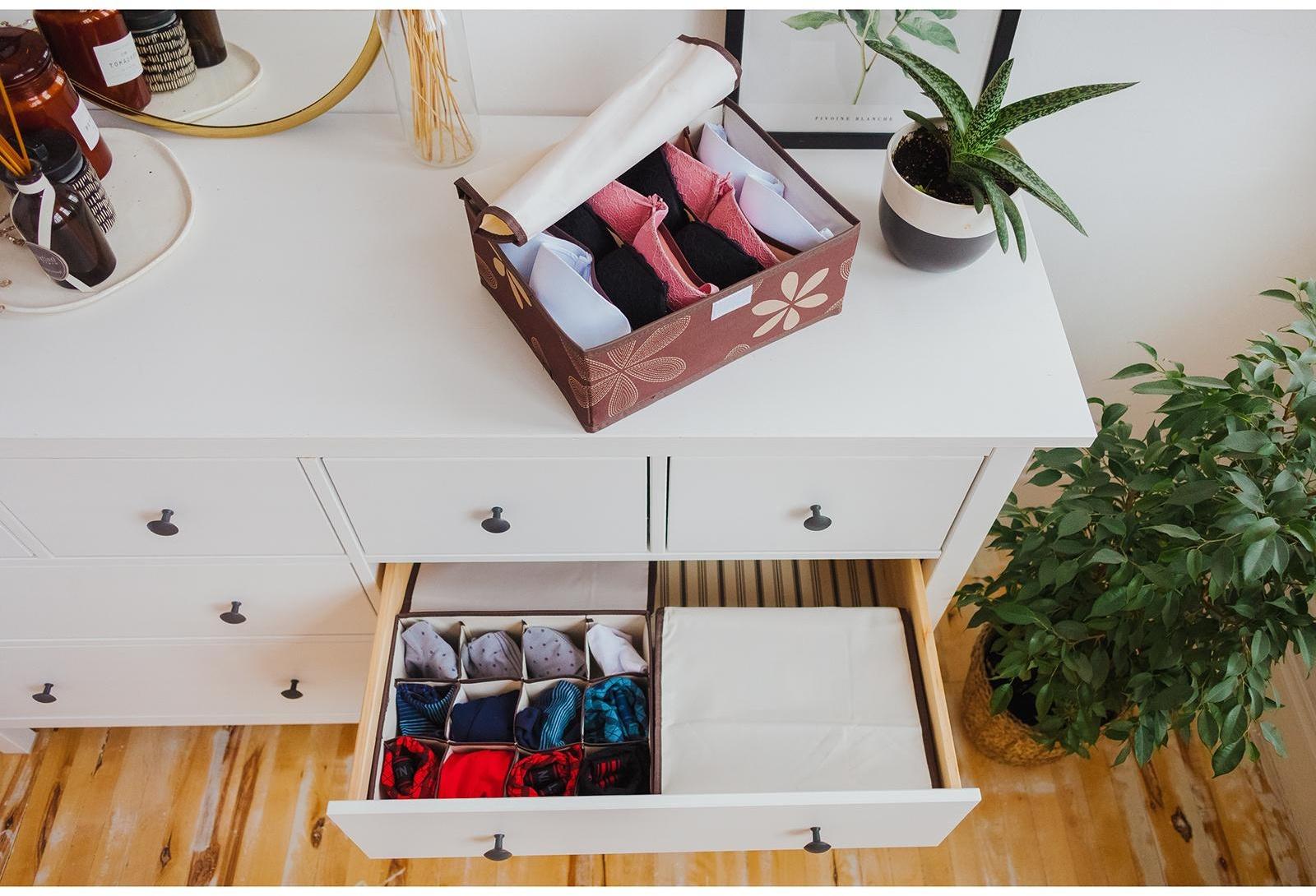 Набор органайзеров для хранения белья с крышкой «Листочки», 32×24×12 см, 3 шт, цвет коричневый