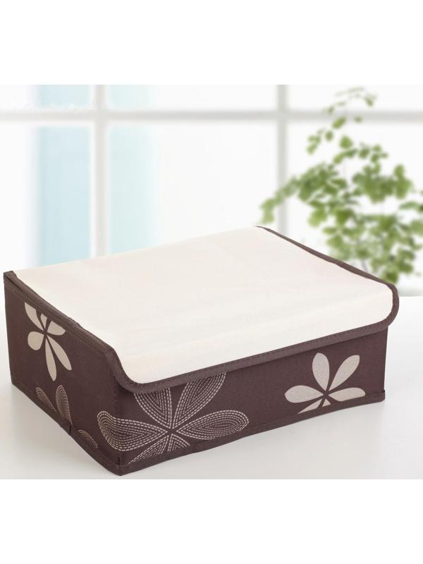 Набор органайзеров для хранения белья с крышкой «Листочки», 32×24×12 см, 3 шт, цвет коричневый