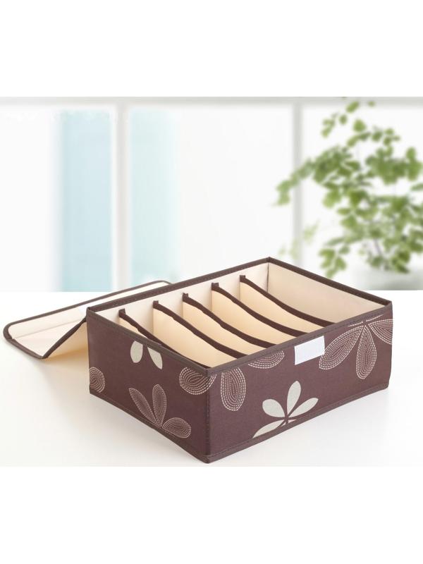 Набор органайзеров для хранения белья с крышкой «Листочки», 32×24×12 см, 3 шт, цвет коричневый